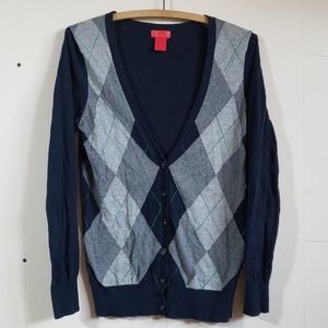 2/$20 Joe Fresh Argyle Pattern Button-Up Cardigan navy blue grey green sz Small